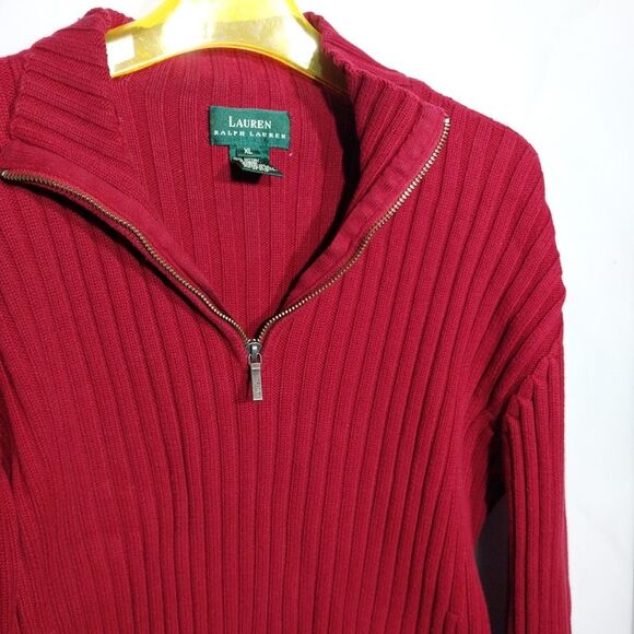 Lauren Ralph Lauren Women’s Sweater Sz XL Red Chunky Knit 1/4 Zip Heavyweight - Picture 3 of 9